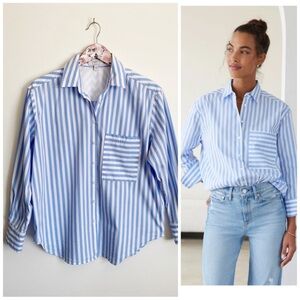 AYR The Deep End Blue Striped Button Front Shirt XL